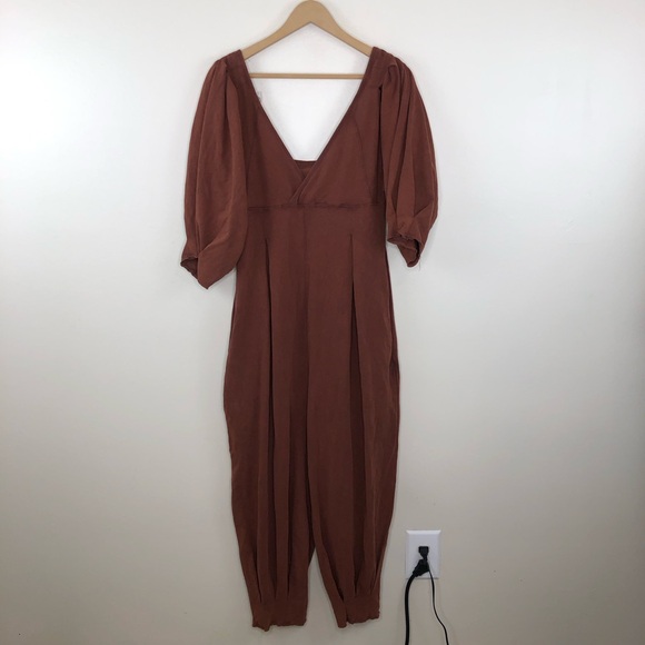Free People Lotta Love Pleated Jumpsuit Brown Size Medium - Picture 9 of 15